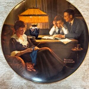 Norman Rockwell Family Scene Plate in Brown, Blue, Gold